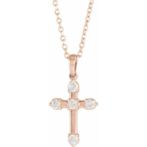 Elcy Natural Diamond Rose Gold Prong Set Cross Pendant Necklace