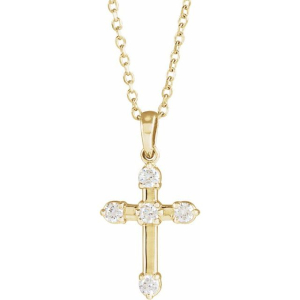 Natural Diamond Yellow Gold Prong Set Cross Pendants Necklaces