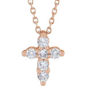 Natural Diamond Rose Gold Prong Set Cross Pendants Necklaces