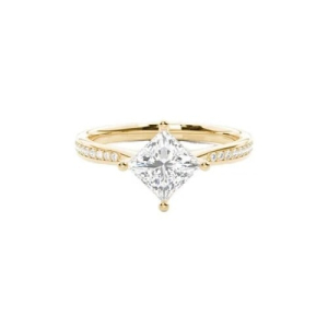 Belet Lab-Created Diamond Yellow Gold 4 Prong Side Stone Engagement Rings