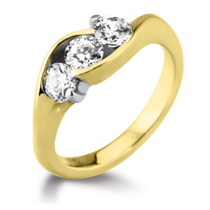 Dustee Lab-Created Yellow Gold Tension 3 Stone Ring Diamond Rings