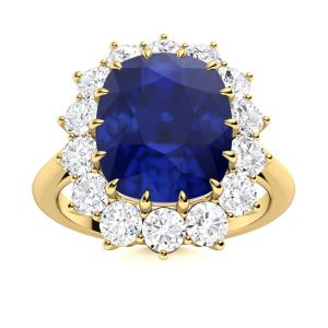 Alyxandria Blue Sapphire Yellow Gold  Diamond Rings