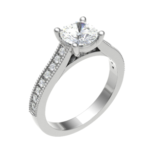 Chestina Lab-Created Diamond White Gold 4 Prong Side Stone Engagement Rings