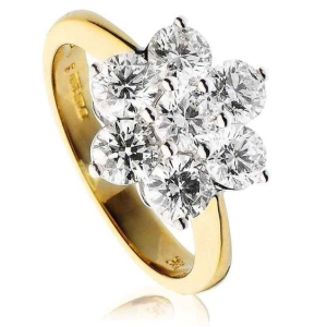  Annele Natural Yellow Gold 4 Prong Cluster Diamond Rings