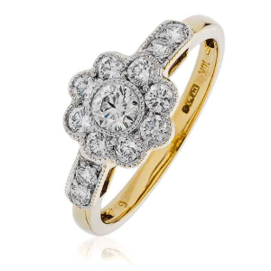 Emberly Natural Yellow Gold Bezel Cluster Diamond Rings