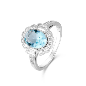 Yides Aquamarine Rose Gold Gemstone Diamond Rings