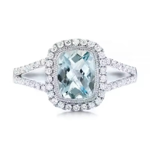  Beni Aquamarine Rose Gold Halo Engagement Diamond Rings