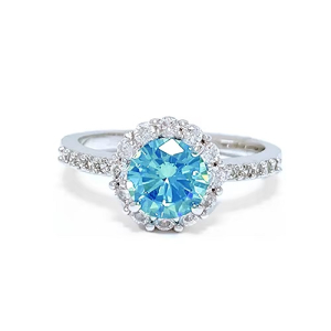 1.13 Carat Aquamarine Round cut Gemstone Diamond Ring