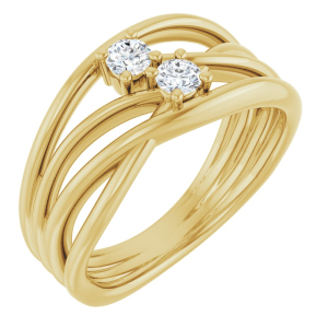 Novalynn Natural Yellow Gold 4 Prong Side Stone Diamond Rings