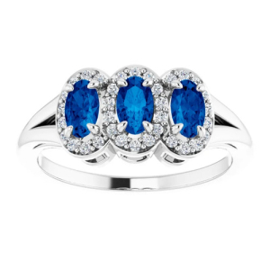 Blue Sapphire  3 Stone Engagement Rings