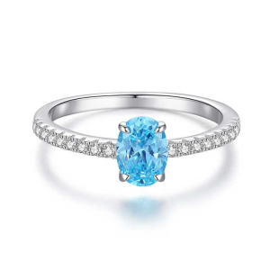 Rozy Rose Gold 4 Prong Aquamarine Engagement Rings