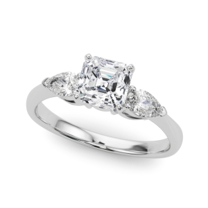 Vallory Natural Diamond 4 Prong Set Trilogy Engagement Ring