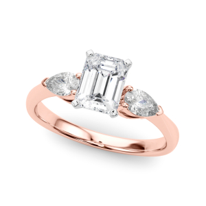 Vivie Lab-Created Diamond Rose Gold 4 Prong Set Trilogy Engagement Ring