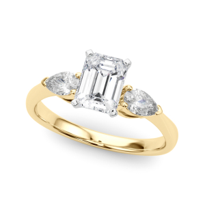 Vivie Lab-Created Diamond Yellow Gold 4 Prong Set Trilogy Engagement Ring