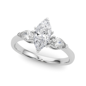 Valissa Natural Diamond Marquise cut 6 Prong Set  Trilogy Engagement Ring