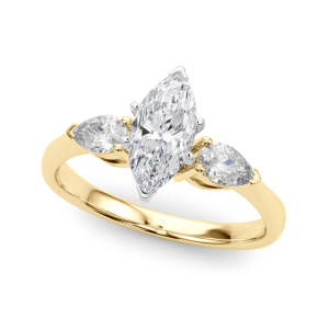 Valissa Lab-Created Diamond Yellow Gold 6 Prong Set Trilogy Engagement Ring