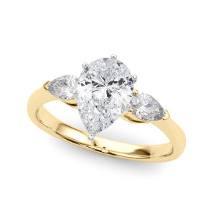 Veta Lab-Created Diamond Yellow Gold 6 Prong Set Trilogy Engagement Ring