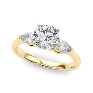 Vihaa Lab-Created Diamond Yellow Gold 4 Prong Set Trilogy Engagement Ring