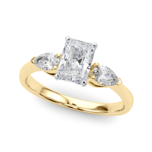 Viya Lab-Created Diamond Yellow Gold 4 Prong Set Trilogy Engagement Ring