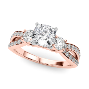 Vernice Lab-Created Diamond Rose Gold 4 Prong Set Trilogy Engagement Ring