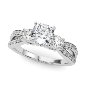 Vernice Natural Diamond Cushion cut 4 Prong Set  Trilogy Engagement Ring