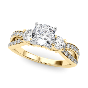 Vernice Lab-Created Diamond Yellow Gold 4 Prong Set Trilogy Engagement Ring