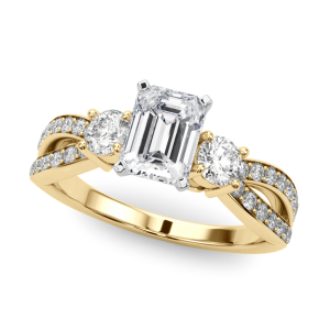 Venisha Lab-Created Diamond Yellow Gold 4 Prong Set Trilogy Engagement Ring