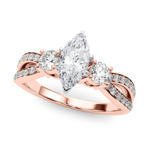 Vatsha Lab-Created Diamond Rose Gold 6 Prong Set Trilogy Engagement Ring