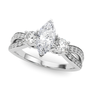 Vatsha Natural Diamond Marquise cut 6 Prong Set  Trilogy Engagement Ring