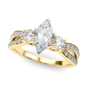 Vatsha Lab-Created Diamond Yellow Gold 6 Prong Set Trilogy Engagement Ring