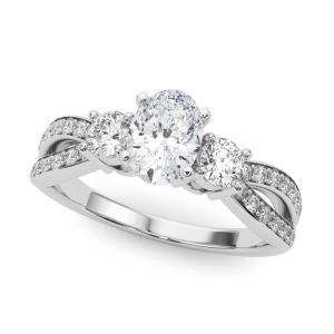 Verina Natural Diamond Oval cut 4 Prong Set  Trilogy Engagement Ring