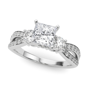 Valina Natural Diamond Princess cut 4 Prong Set  Trilogy Engagement Ring