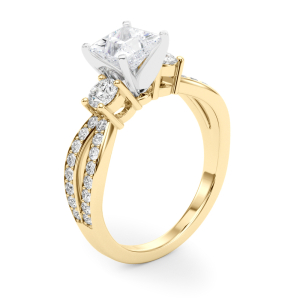 Valina Lab-Created Diamond Yellow Gold 4 Prong Set Trilogy Engagement Ring