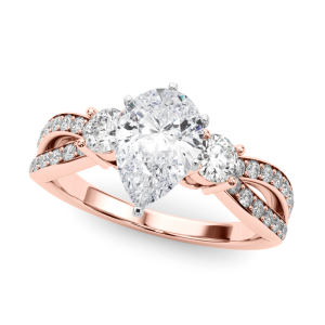 Vardah Lab-Created Diamond Rose Gold 6 Prong Set Trilogy Engagement Ring