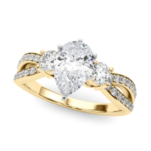 Vardah Lab-Created Diamond Yellow Gold 6 Prong Set Trilogy Engagement Ring