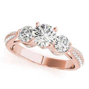 Yitzel Natural Diamond Rose Gold 4 Prong Set Trilogy Engagement Ring