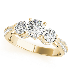 Yitzel Natural Diamond Yellow Gold 4 Prong Set Trilogy Engagement Ring