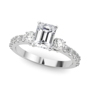 Yetta Natural Diamond 4 Prong Set Trilogy Engagement Ring