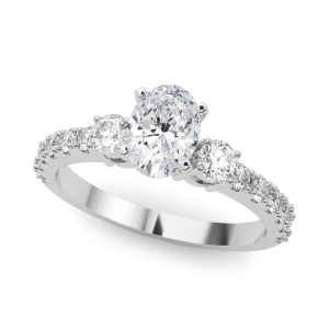 Yesha Natural Diamond 4 Prong Set Trilogy Engagement Ring