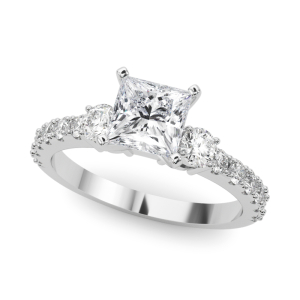 Yesika Natural Diamond 4 Prong Set Trilogy Engagement Ring