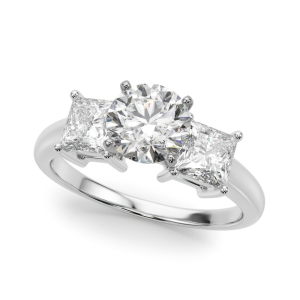 Yeira Natural Diamond 4 Prong Set Trilogy Engagement Ring