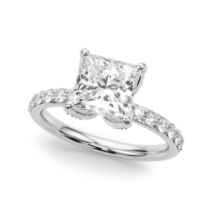 Yulie Natural Diamond White Gold 4 Prong Set Halo Engagement Ring