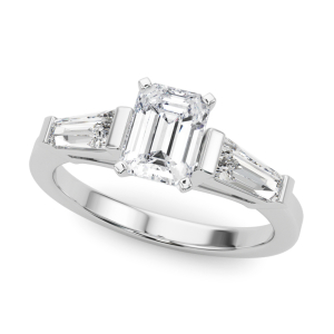 Vinaya Natural Diamond Emerald cut 4 Prong Set  Trilogy Engagement Ring