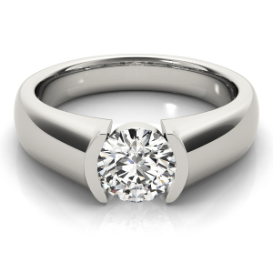 Mollie Natural Silver Half Bezel Solitaire Diamond Rings