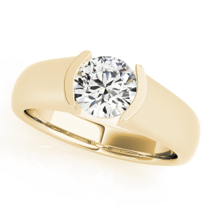 Mollie Natural Yellow Gold Half Bezel Solitaire Diamond Rings