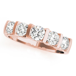 Lab-Created Rose Gold Bar-Set 5 Stone Diamond Ring