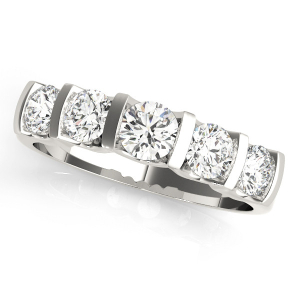 Lab-Created Silver Bar-Set 5 Stone Diamond Ring