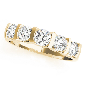 Lab-Created Yellow Gold Bar-Set 5 Stone Diamond Ring