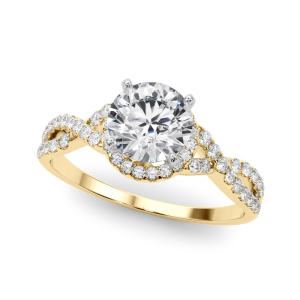 Nyari Lab-Created Yellow Gold 4 Prong Side Stone Diamond Rings