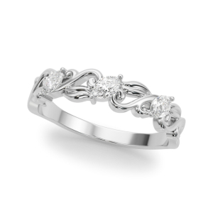 Lab-Created White Gold Prong-Set 3 Stone Diamond Ring